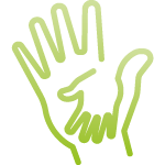Piktogramm mit großer und kleiner Hand zum Thema Kinder schützen, das verdeutlicht, dass gute Luft Entwicklung, Lernfähigkeit und Gesundheit unterstützt.